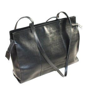 Latico Black Leather Shoulder Carry Media Friendly Large Satchel Tote